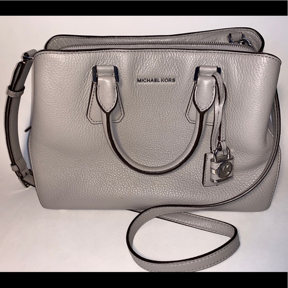 Michael Kors Handbags - Michael Kors Camille Satchel - Pearl Gray Leather